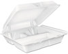 A Picture of product DCC-90HT3R Dart® Foam Hinged Lid Food Containers, 3-Compartment, White, 9-2/5" x 9" x 3", 200/Case.