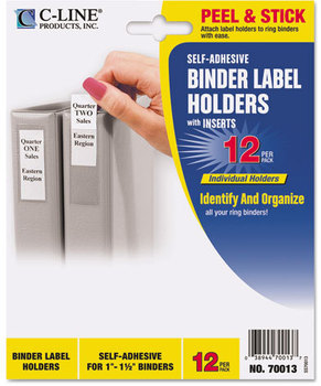 C-Line® Self-Adhesive Binder Label Holders,  Top Load, 3/4 x 2-1/2, Clear, 12/Pack