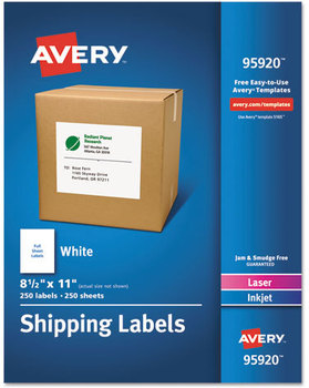 Avery® White Shipping Labels-Bulk Packs Inkjet/Laser Printers, 8.5 x 11, 250/Box