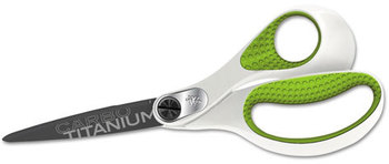 Westcott® CarboTitanium® Bonded Scissors,  8" Long, Straight Handle, White/Green