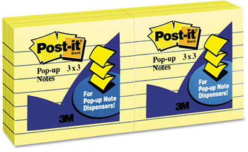 Post-it® Pop-up Notes Original Canary Yellow Pop-Up Refills,  3 x 3, Lined, 100/Pad, 6 Pads/Pack