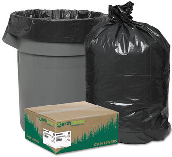 Earthsense® Commercial Linear Low Density Recycled Can Liners,  40-45gal, 1.25mil, 40 x 46, Black, 100/Carton