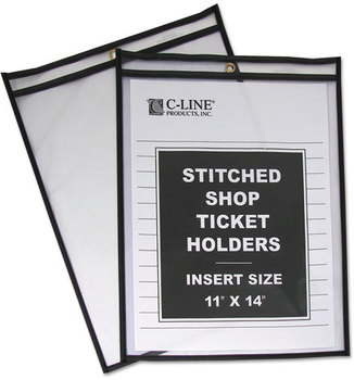 C-Line® Stitched Shop Ticket Holders,  Stitched, Both Sides Clear, 75", 11 x 14, 25/BX