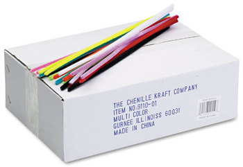 Chenille Kraft® Jumbo Stems,  12" x 6mm, Metal Wire, Polyester, Assorted, 1000/Box
