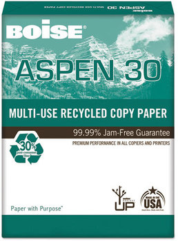 Boise® ASPEN® 30 Multi-Use Recycled Paper,  92 Bright, 20lb, 11 x 17, White, 2500/CT