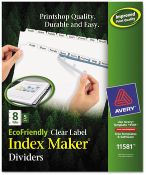 Avery® Index Maker® EcoFriendly Print & Apply Clear Label Dividers with White Tabs and 8-Tab, 11 x 8.5, 5 Sets