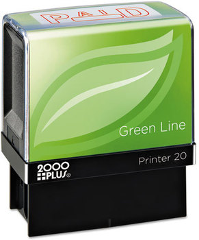 2000 PLUS® Green Line Self-Inking Message Stamp,  Paid, 1 1/2 x 9/16, Red