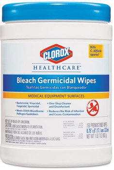 Clorox® Healthcare® Bleach Germicidal Wipes,  6 x 5, Unscented, 150/Canister, 6 Canisters/Case.