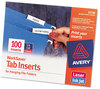 A Picture of product AVE-11136 Avery® Tabs Inserts For Hanging File Folders 1/5-Cut, White, 2" Wide, 100/Pack