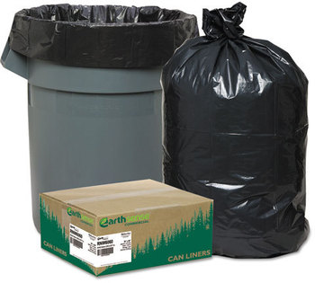 Earthsense® Commercial Linear Low Density Recycled Can Liners,  55-60gal, 1.65mil, 38 x 58, Black, 100/Carton
