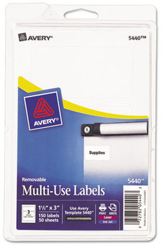 Avery® Removable Multi-Use Labels Inkjet/Laser Printers, 1.5 x 3, White, 3/Sheet, 50 Sheets/Pack, (5440)