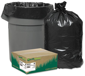 Earthsense® Commercial Linear Low Density Recycled Can Liners,  55-60gal, 2mil, 38 x 58, Black, 100/Carton