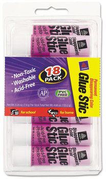 Avery® Permanent Glue Stic™ Value Pack, 0.26 oz, Applies Purple, Dries Clear, 18/Pack