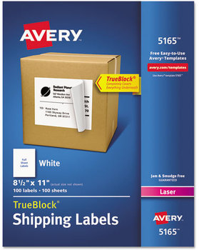 Avery® Shipping Labels with TrueBlock® Technology Laser Printers, 8.5 x 11, White, 100/Box