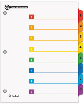 Cardinal® 100% Recycled OneStep® Printable Table of Contents and Dividers,  Multicolor 8-Tab, 11 x 8-1/2, 1 Set