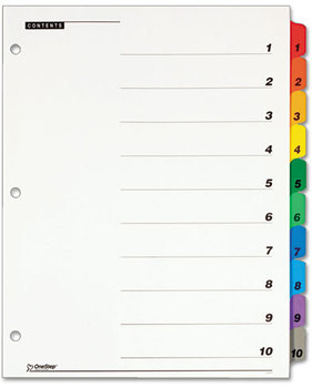Cardinal® OneStep® Printable Table of Contents and Dividers,  10-Tab, 1-10, Letter, Multicolor, 10/Set