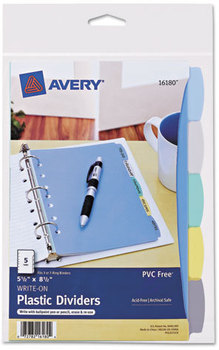 Avery® Write & Erase Big Tab™ Plastic Dividers,  5-Tab, 5 1/2 x 8 1/2