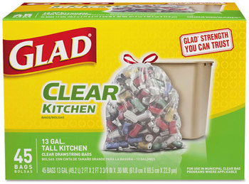 Glad® Clear Recycling Tall Kitchen Trash Bags,  Clear, Drawstring, 13 gal, 45/Box