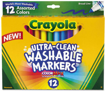 Crayola® Washable Markers,  Broad Point, Classic Colors, 12/Set