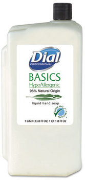 Dial® Basics Hypoallergenic Liquid Soap,  Rosemary & Mint, 1000mL Refill, 8/Carton