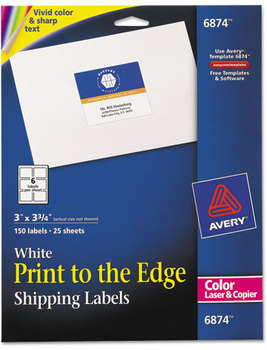 Avery® Vibrant Color Printing Mailing Labels Laser Color-Print w/ Sure Feed, 3 x 3.75, White, 150/PK