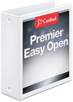Cardinal® Premier Easy Open® ClearVue™ Locking Round Ring Binder,  3" Cap, 11 x 8 1/2, White