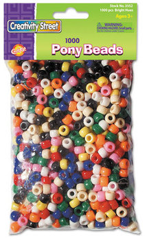 Chenille Kraft® Pony Beads,  Plastic, 6mm x 9mm, Assorted Colors, 1000 Beads/Pack