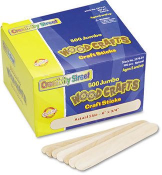 Chenille Kraft® Natural Wood Craft Sticks,  Jumbo Size, 6 x 3/4, Wood, Natural, 500/Box
