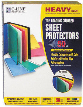 C-Line® Colored Sheet Protector,  Assorted Colors, 2", 11 x 8 1/2, 50/BX