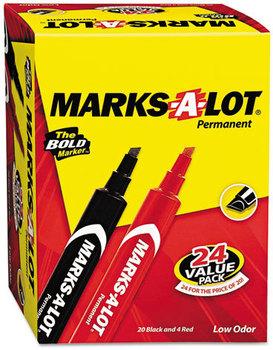 Avery® MARKS A LOT® Large Desk-Style Permanent Marker Value Pack, Broad Chisel Tip, Assorted Colors, 24/Set (98088)
