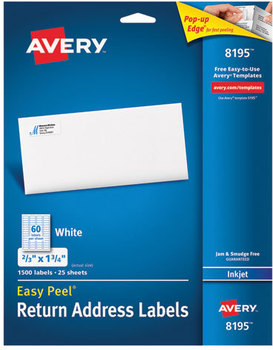 Avery® Easy Peel® White Address Labels with Sure Feed® Technology w/ Inkjet Printers, 0.66 x 1.75, 60/Sheet, 25 Sheets/Pack