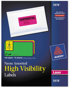 Avery® High-Visibility ID Labels Permanent Laser 2 x 4, Asst. Neon, 150/Pack
