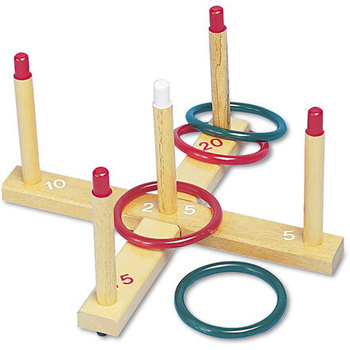 Champion Sports Ring Toss Set,  Plastic/Wood, Assorted Colors, 4 Rings/5 Pegs/Set
