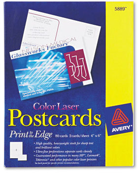 Avery® Printable Postcards Laser, 80 lb, 4 x 6, Uncoated White, Cards, 2 Cards/Sheet, 40 Sheets/Box