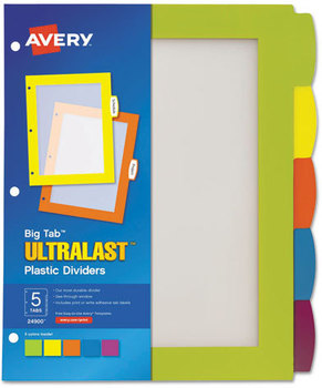 Avery® Big Tab™ Ultralast™ Plastic Dividers 5-Tab, 11 x 8.5, Assorted, 1 Set