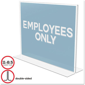 deflecto® Stand-Up Double-Sided Sign Holder,  Plastic, 11 x 8 1/2