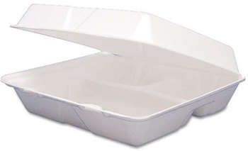 Dart® Foam Hinged Lid Containers,  Hinged Lid, 3-Comp, 9 1/2 x 9 1/4 x 3, 200/Carton