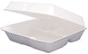 A Picture of product DCC-95HT3R Dart® Foam Hinged Lid Containers,  Hinged Lid, 3-Comp, 9 1/2 x 9 1/4 x 3, 200/Carton
