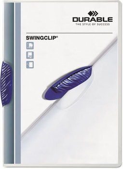 Durable® Swingclip™ Clear Report Cover,  Letter Size, Clear/Dark Blue Clip, 25/Box