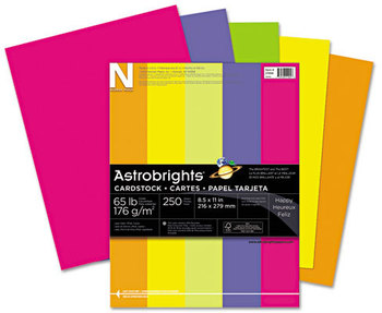 Neenah Paper Astrobrights® Colored Card Stock,  65 lb., 8-1/2 x 11, Assorted, 250 Sheets