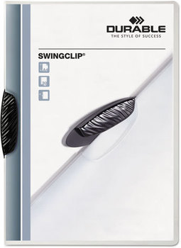 Durable® Swingclip™ Clear Report Cover,  Letter Size, Clear/Black Clip, 25/Box