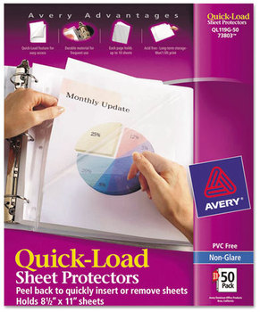 Avery® Quick-Load Heavyweight Sheet Protector Quick Top and Side Loading Protectors, Letter, Non-Glare, 50/Box