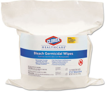 Clorox® Healthcare® Bleach Germicidal Wipes,  12" x 12", Unscented, 110/Bag 2 Bags/Case.  Refill Pouch Only, No Bucket.