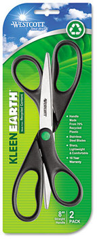 Westcott® KleenEarth® Scissors,  8" Long, Black, 2/Pack
