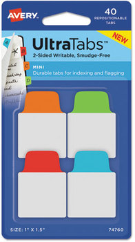Avery® Ultra Tabs® Repositionable Mini Tabs: 1" x 1.5", 1/5-Cut, Assorted Pastel Colors, 40/Pack