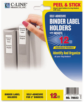 C-Line® Self-Adhesive Binder Label Holders,  Top Load, 1-3/4 x 2-3/4, Clear, 12/Pack