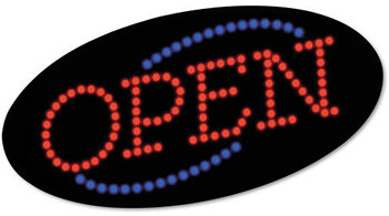 COSCO LED "Open" Sign,  10 1/2: x 20 1/8", Red & Blue Graphics
