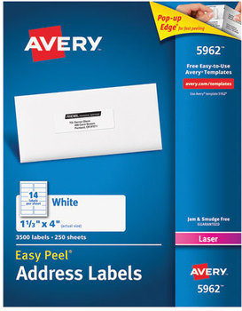 Avery® Easy Peel® White Address Labels with Sure Feed® Technology w/ Laser Printers, 1.33 x 4, 14/Sheet, 250 Sheets/Box