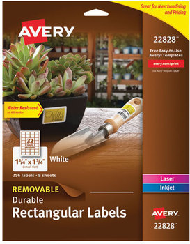 Avery® Removable Durable White Rectangle Labels with Sure Feed® Technology w/ 1.25 x 1.75, 256/PK