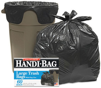 Handi-Bag® Super Value Pack,  30gal, .65mil, 30 x 33, Black, 60/Box